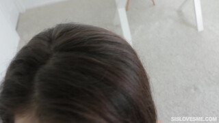 Adoring Little Sister Worships Her Brothers Massive Cock