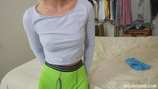 Blonde Bombshell Rides Brothers Cock with Her Luscious Ass