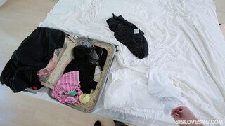 Brother pulled up his sisters dress and fucked her in the cunt from behind in the kitchen